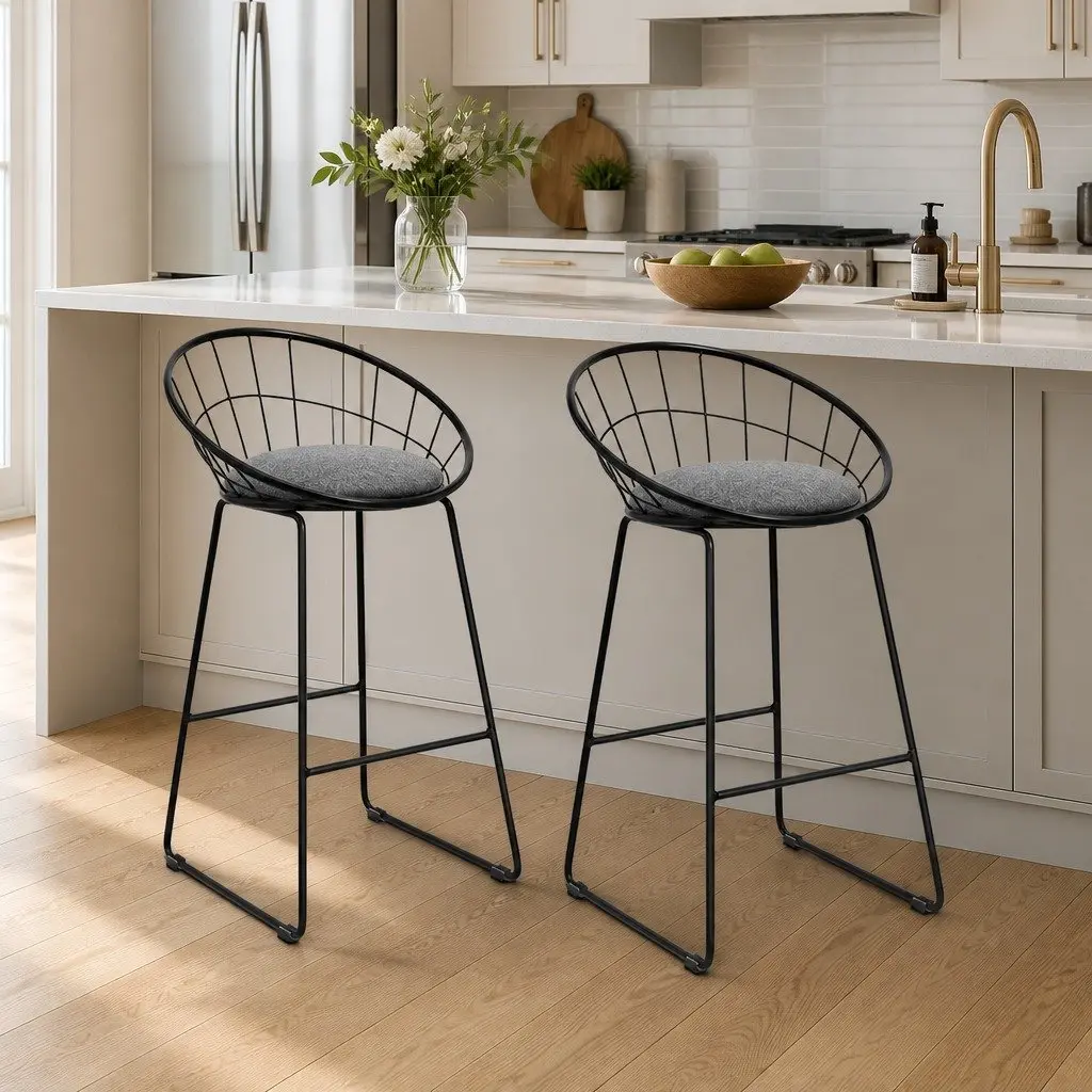 Black Kitchen Counter Bar Stools Set of 2 with Padded Seats