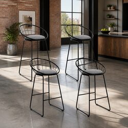 Set of 4 Black Bar Stools with Padded Seats