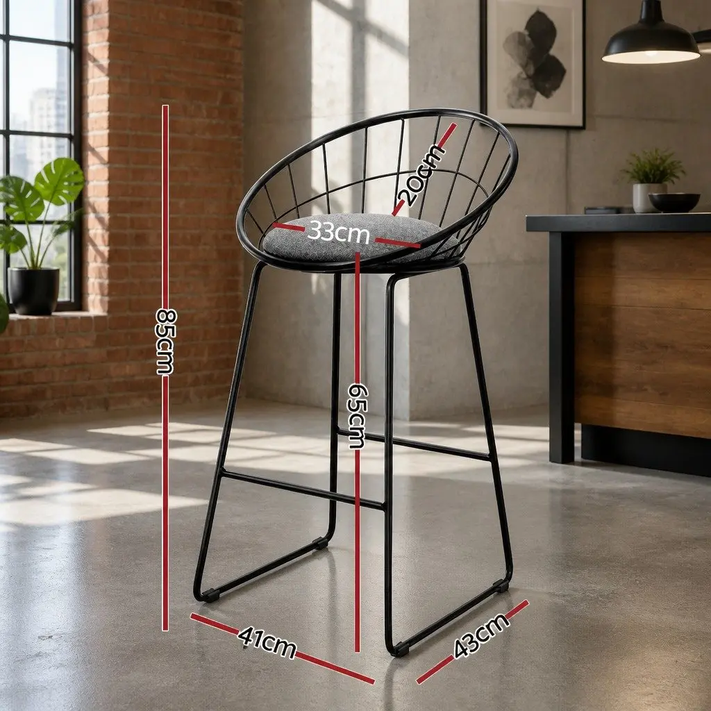 Bar Stools Padded Seat Curved Backrest Black Kitchen Counter Height Set of 4 Steel Frame