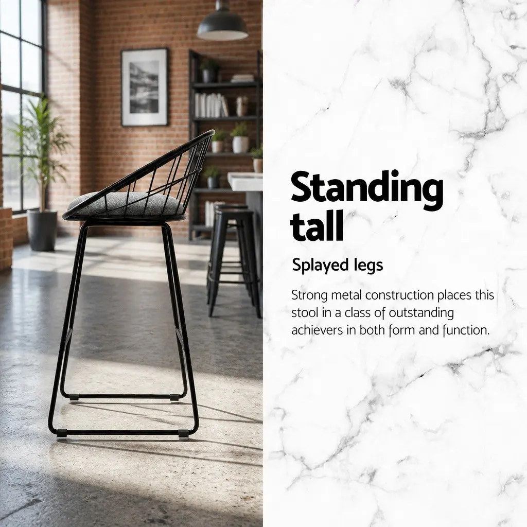 Bar Stools Padded Seat Curved Backrest Black Kitchen Counter Height Set of 4 Steel Frame