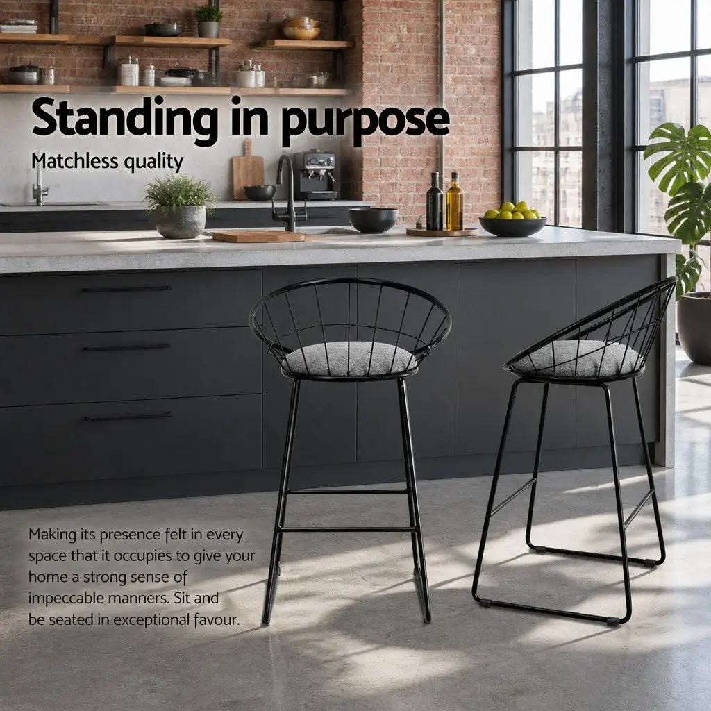 Bar Stools Padded Seat Curved Backrest Black Kitchen Counter Height Set of 4 Steel Frame