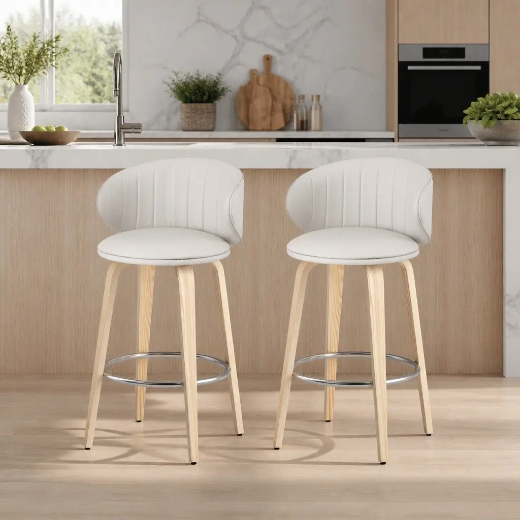 Set of 2 Contemporary Bar Stools with Padded Seats