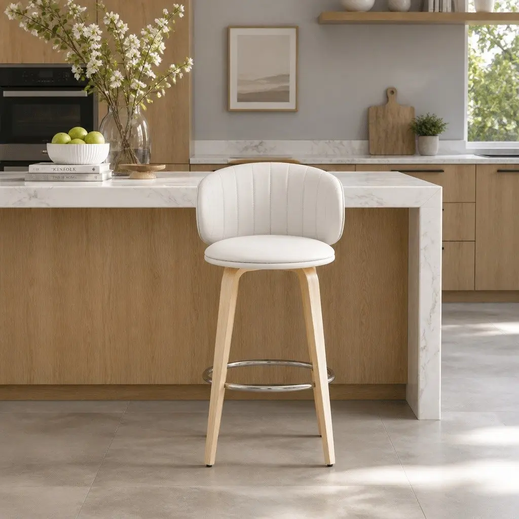 Set of 2 Contemporary Bar Stools with Padded Seats