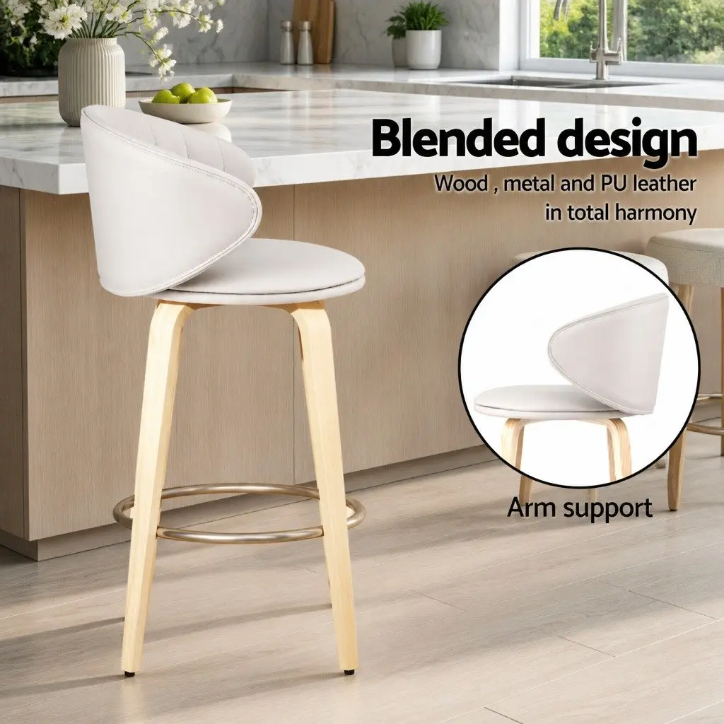 Set of 2 Contemporary Bar Stools with Padded Seats