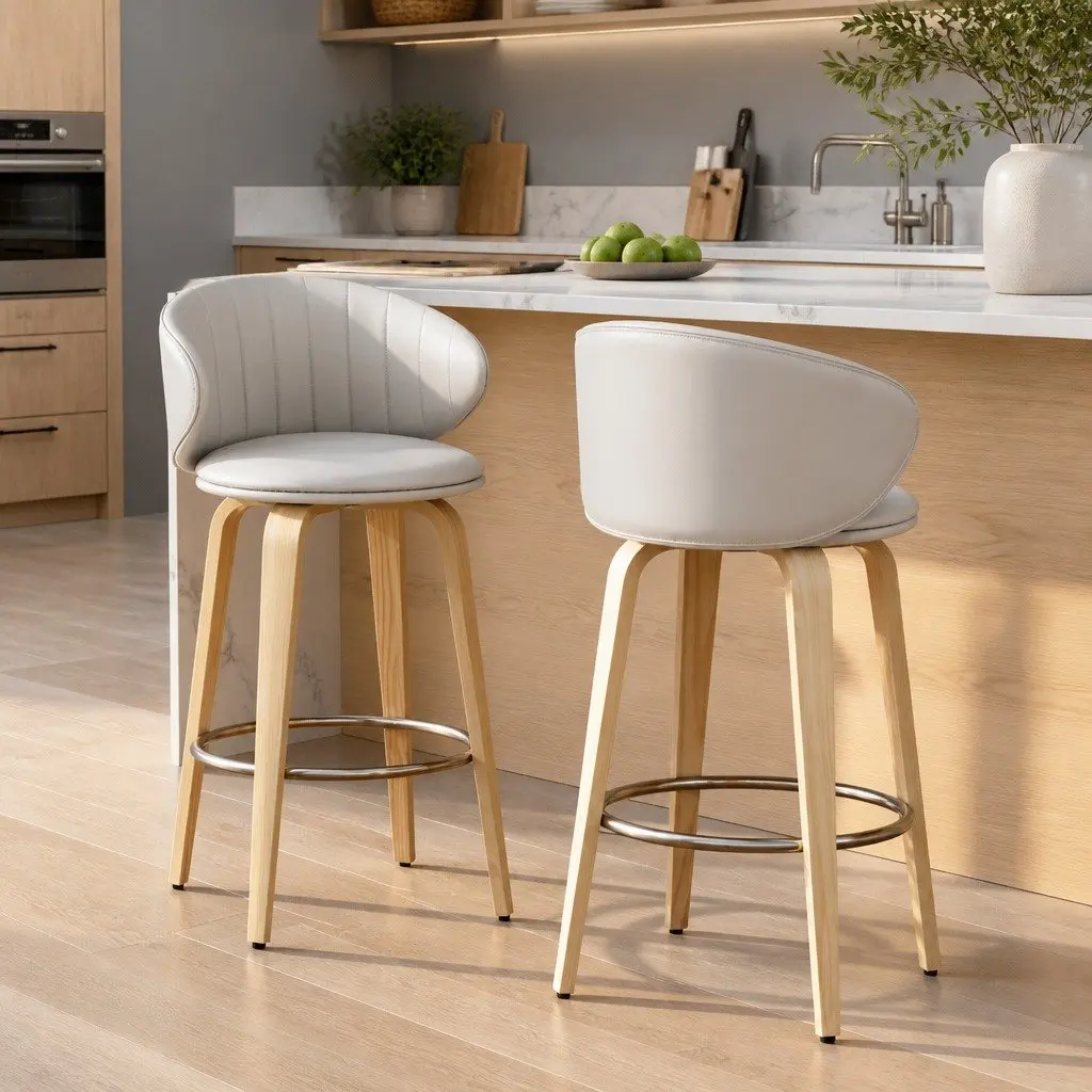 Set of 2 Contemporary Bar Stools with Padded Seats