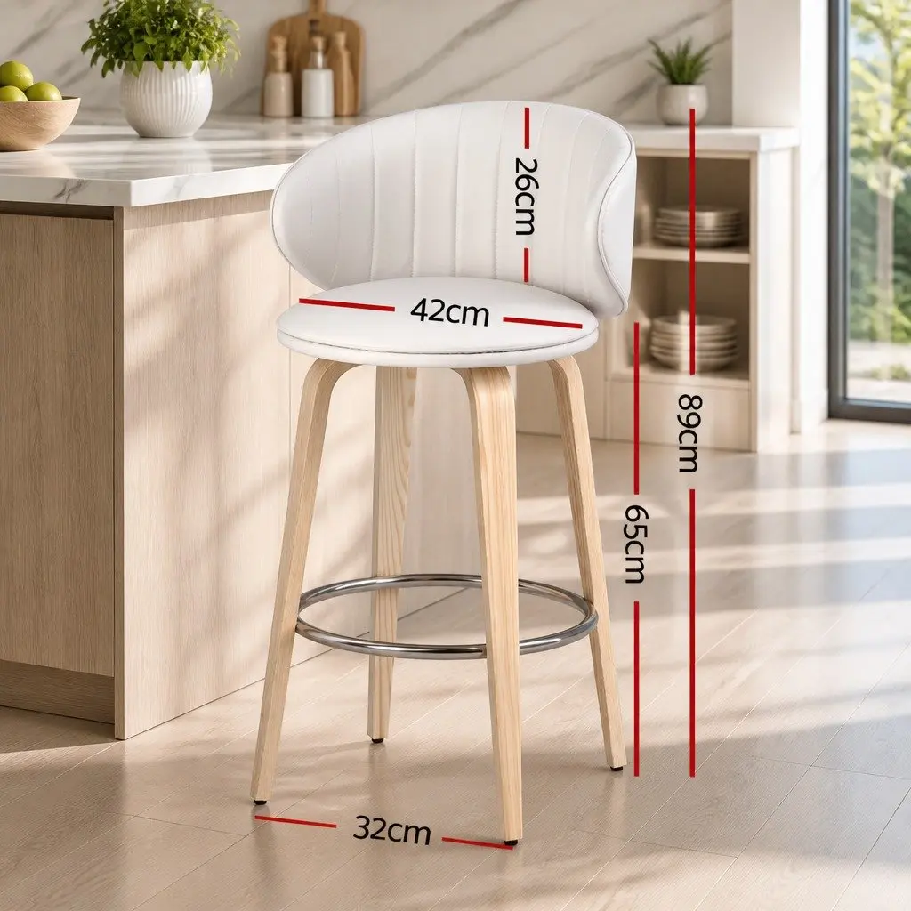 Bar Stools Set of 4 Padded Seat Contoured Backrest Kitchen Stool Walnut Plywood Chrome Footrest Beige