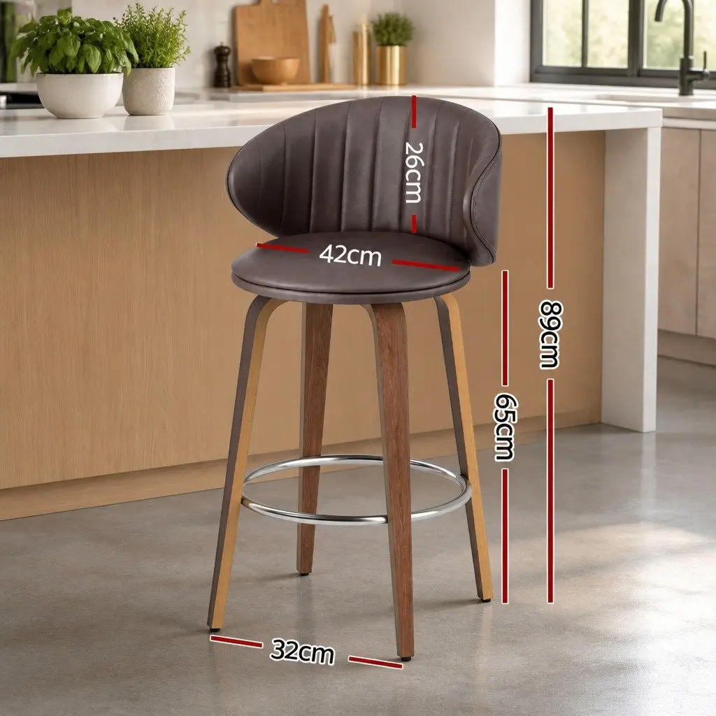 Bar Stools Brown Set of 2 Padded Seat Contoured Backrest Kitchen Stool