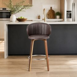 Set of 4 Comfortable Brown Bar Stools with Backrests