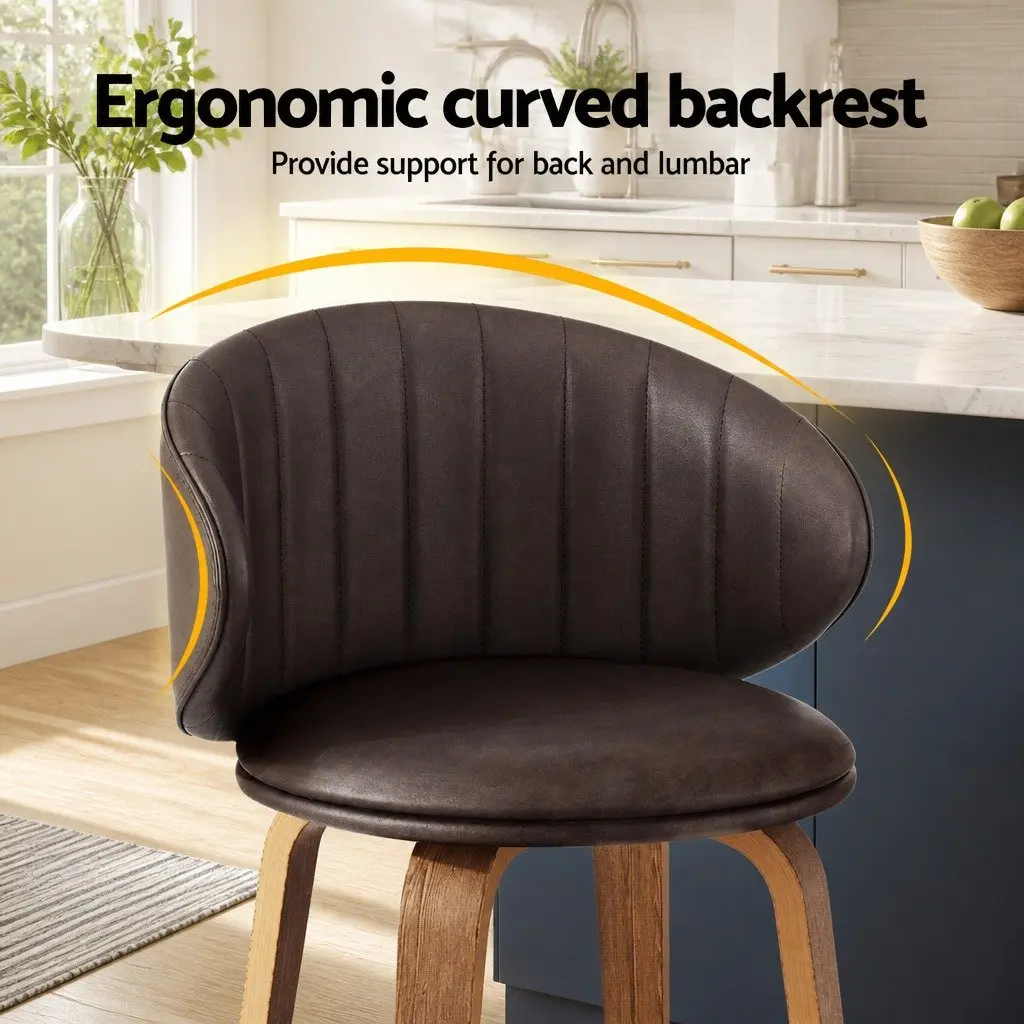 Bar Stools Set of 4 Dining Chairs Contoured Backrest Padded Seat Brown Wood