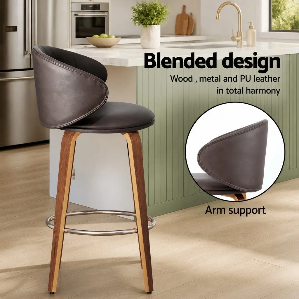 Bar Stools Set of 4 Dining Chairs Contoured Backrest Padded Seat Brown Wood
