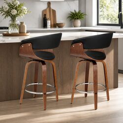 Wooden Frame Bar Stools with Swivel Seats and Armrests