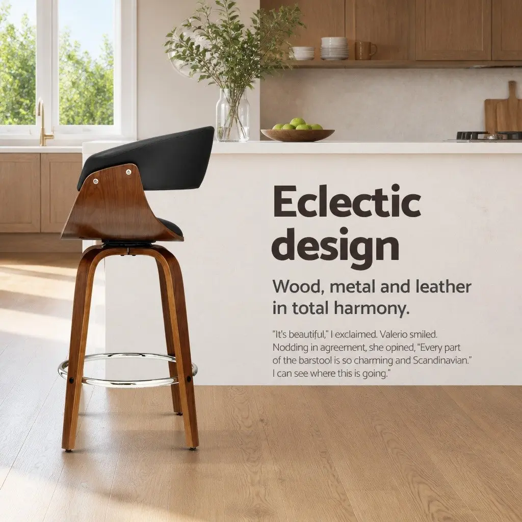 Wooden Frame Bar Stools with Swivel Seats and Armrests