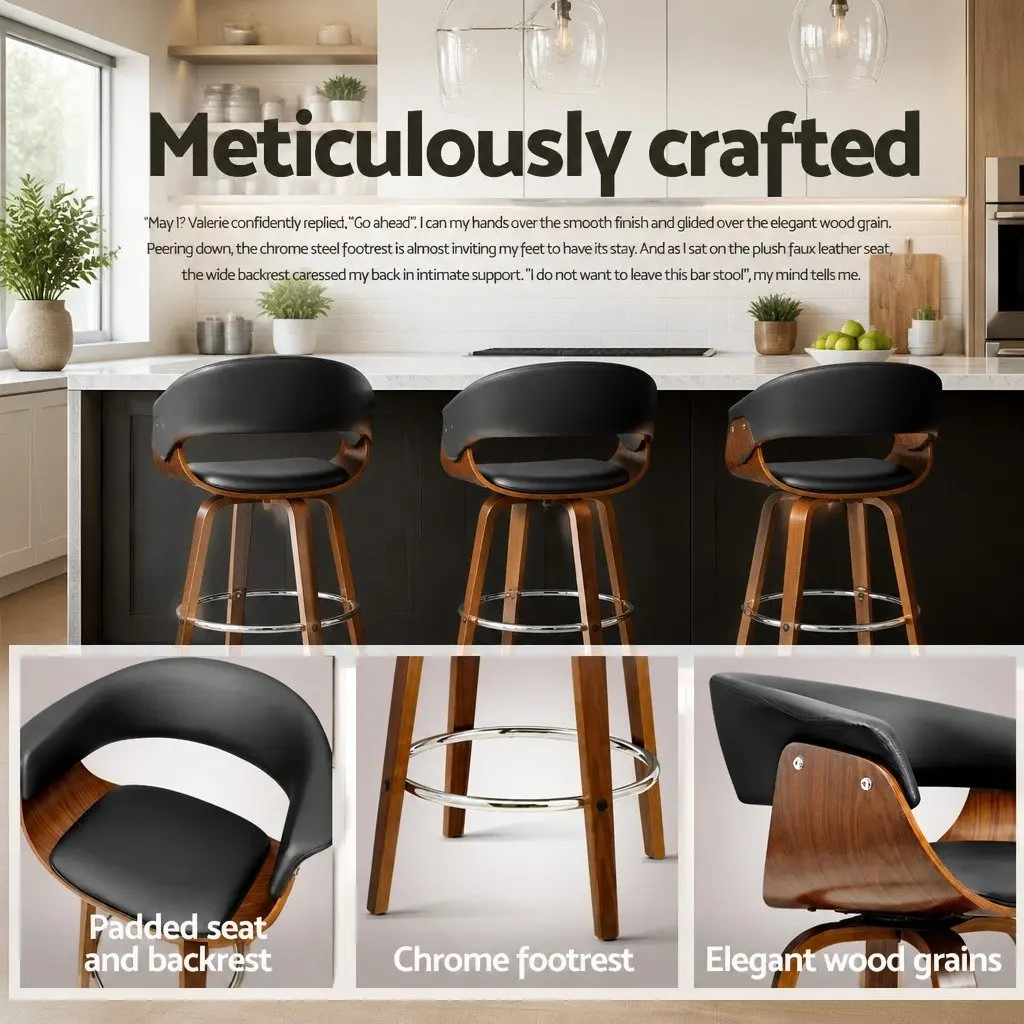 Wooden Frame Bar Stools with Swivel Seats and Armrests