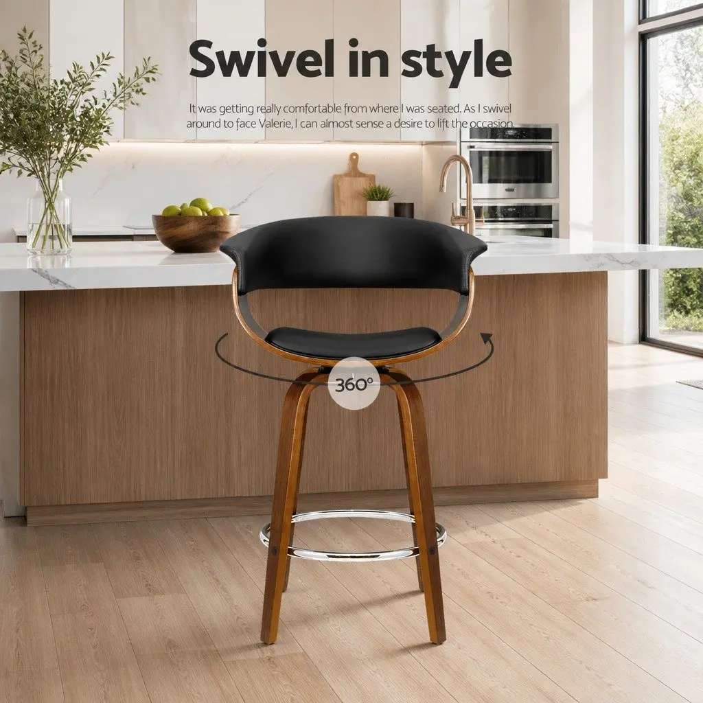 Wooden Frame Bar Stools with Swivel Seats and Armrests