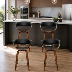 Set of 4 Comfortable Swivel Bar Stools with Wooden Frame