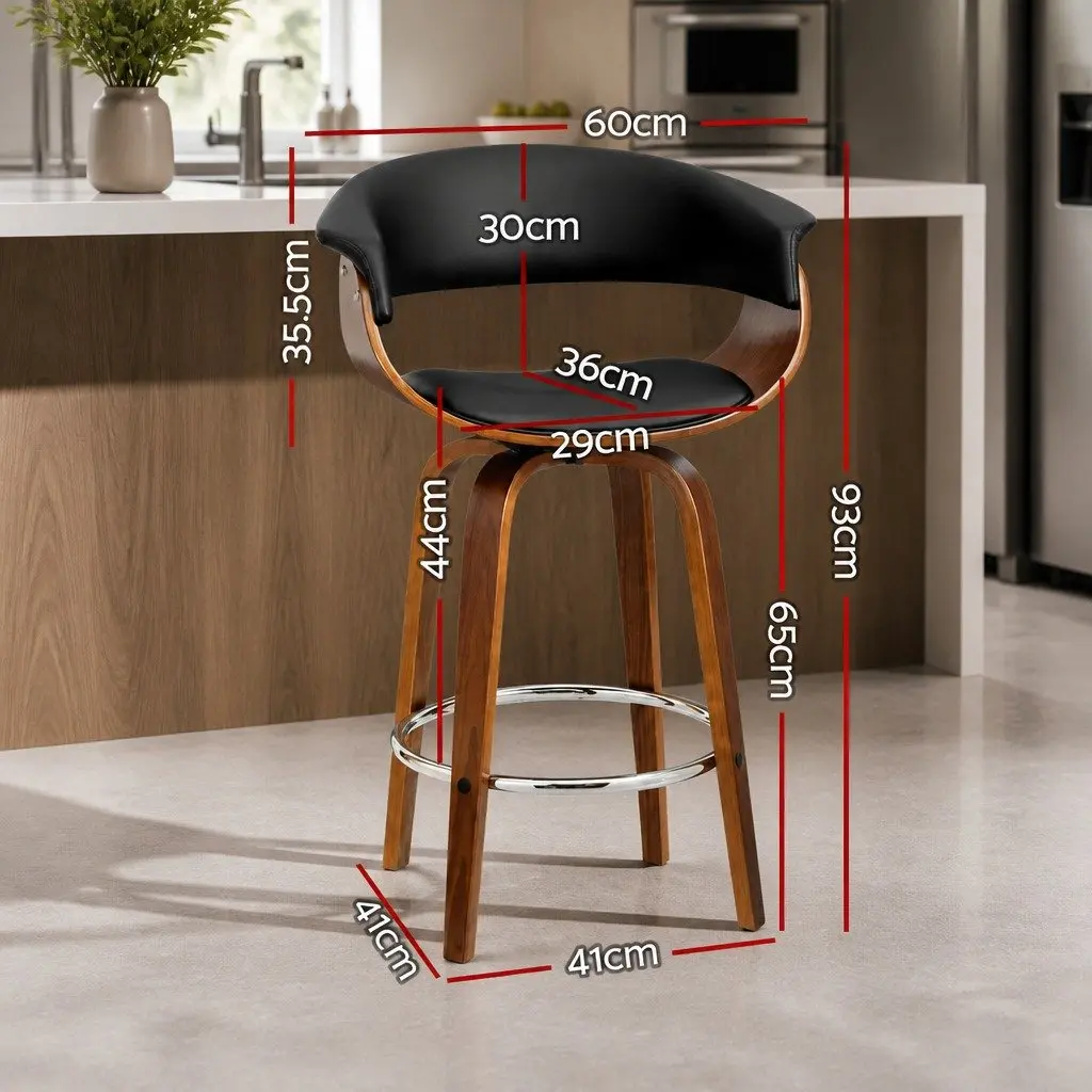 Bar Stools Swivel Black Seat Mid-Height Backrest Wooden Frame 4 Piece