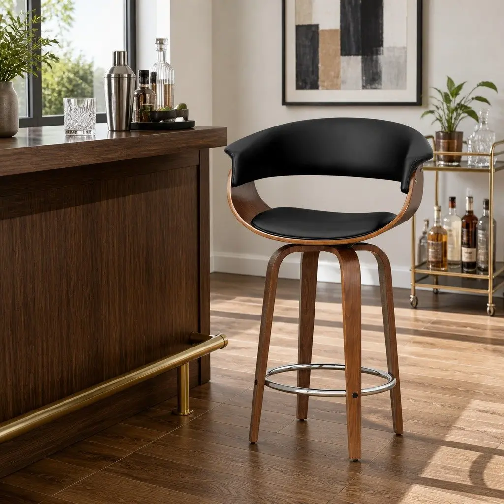 Black Bar Stool with Swivel PU Seat
