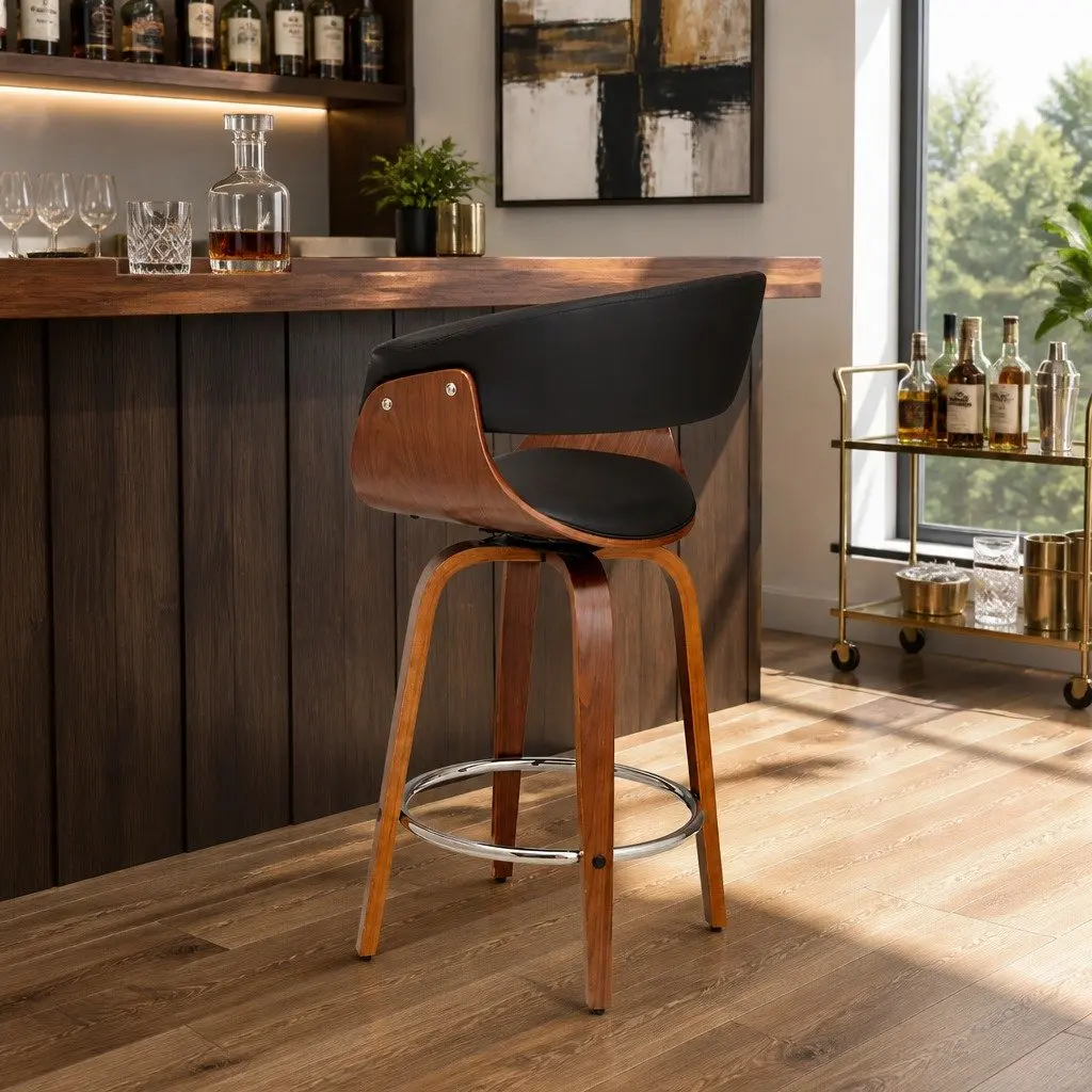 Black Bar Stool with Swivel PU Seat