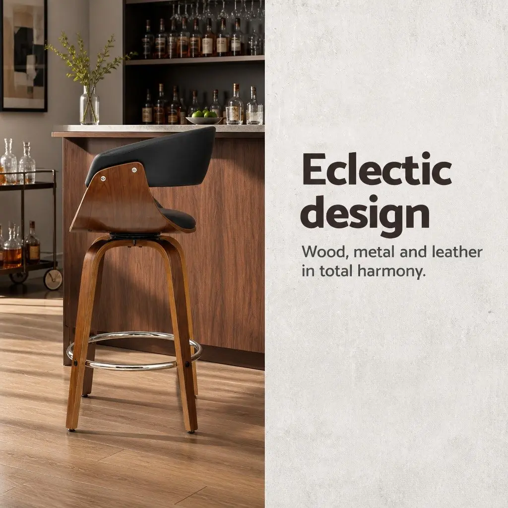 Black Bar Stool with Swivel PU Seat