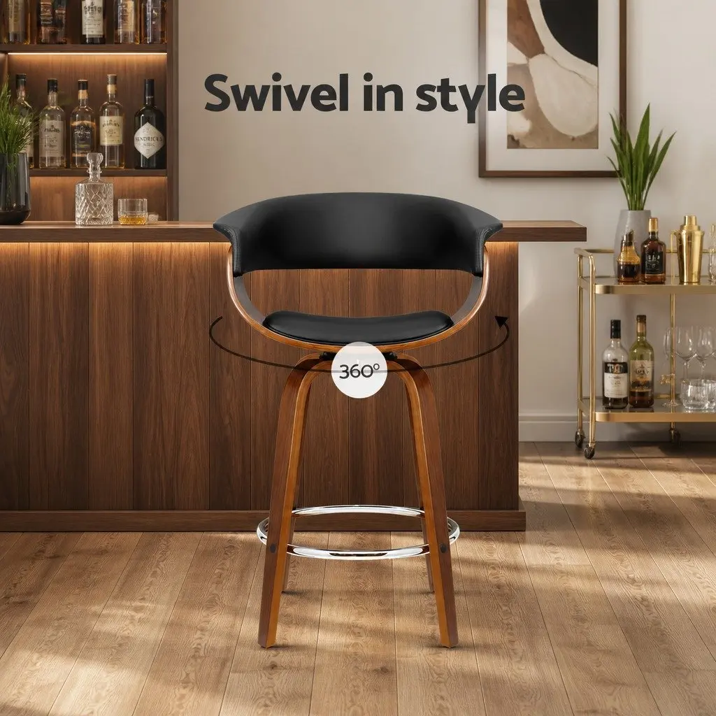 Black Bar Stool with Swivel PU Seat
