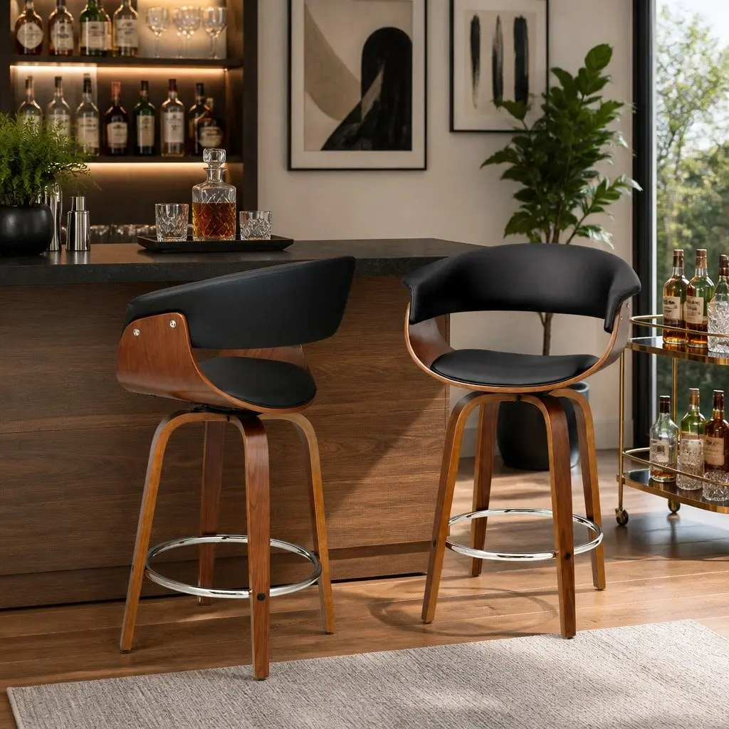 Black Bar Stool with Swivel PU Seat