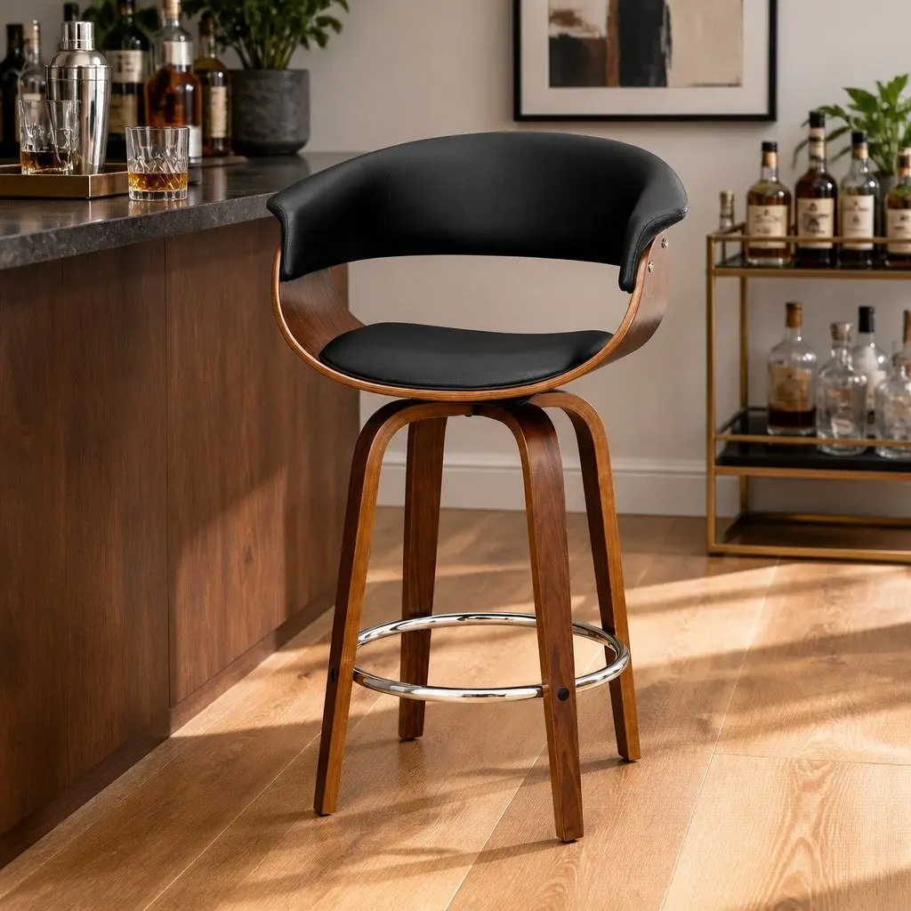 Black Bar Stool with Swivel PU Seat