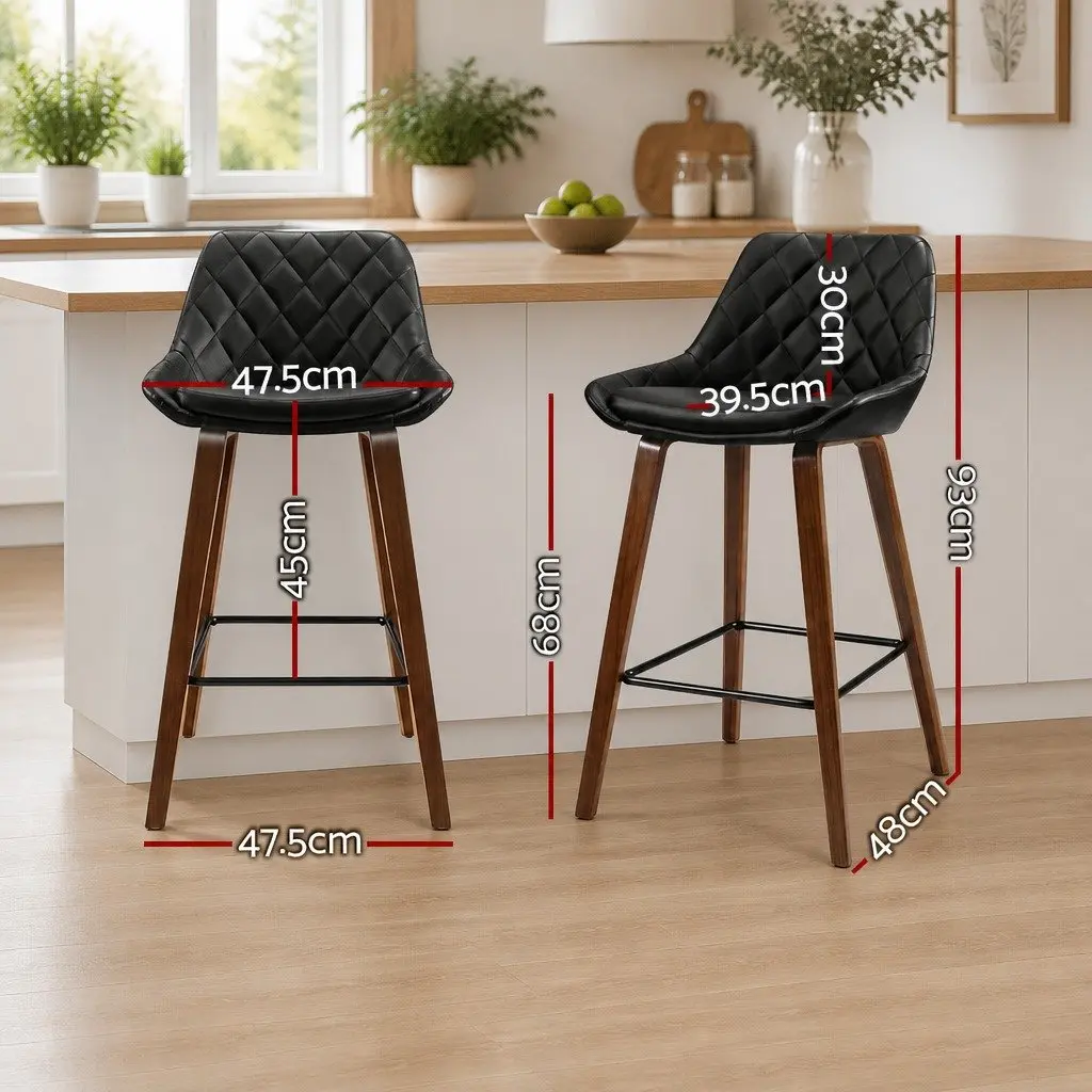 Bar Stools PU Leather Seat Black 68cm Bentwood Legs