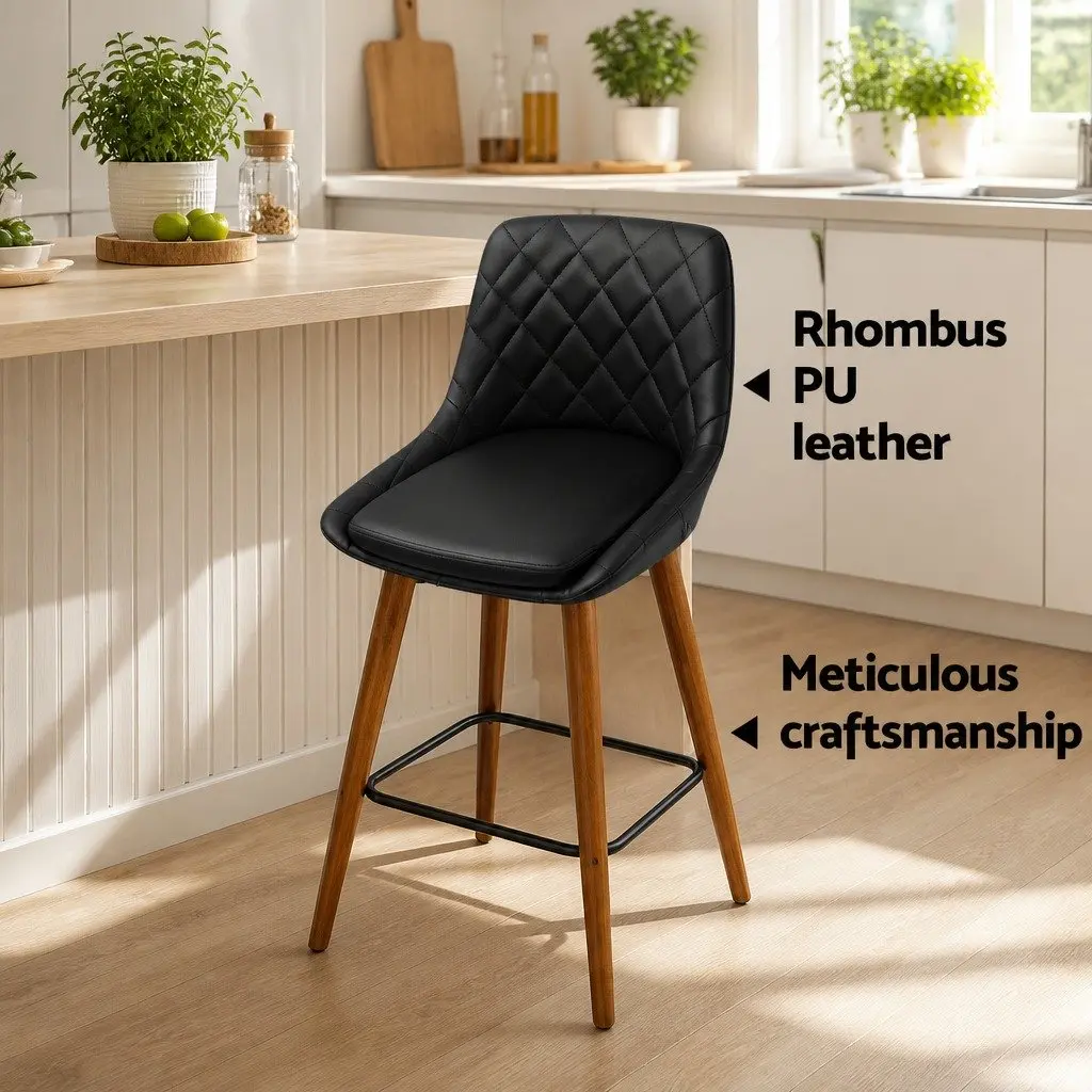 Bar Stools PU Leather Seat Black 68cm Bentwood Legs