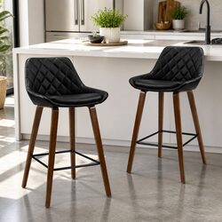 Set of 4 Comfortable Bar Stools with PU Leather Seats