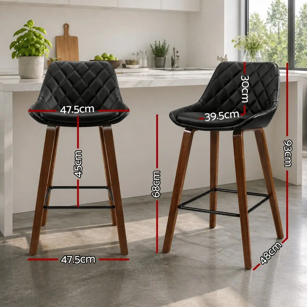 Bar Stools PU Leather Seat Black Kitchen Counter Height Bentwood Legs 4 Piece