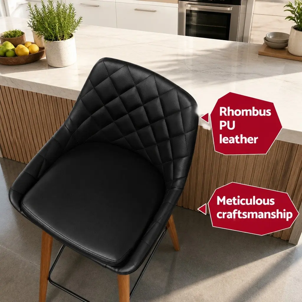 Bar Stools PU Leather Seat Black Kitchen Counter Height Bentwood Legs 4 Piece