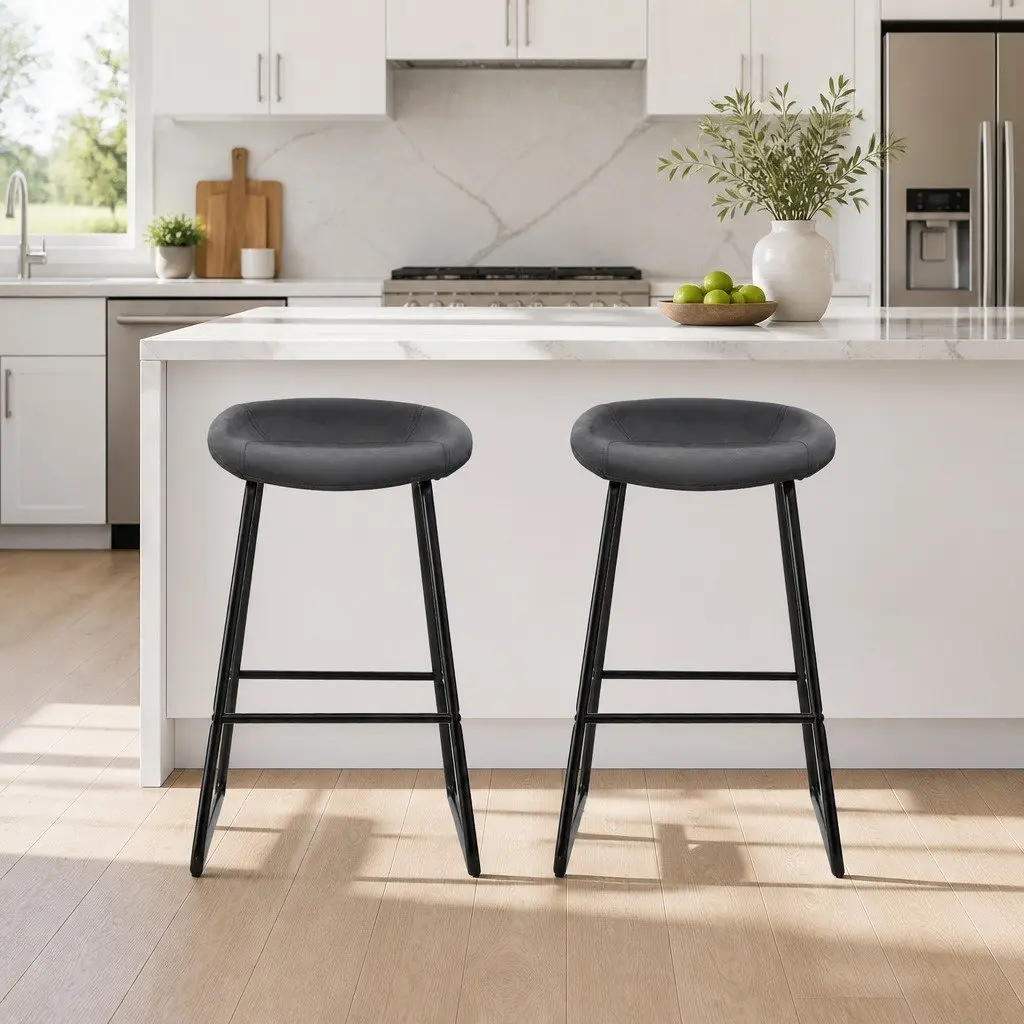 Bar Stools Black Counter Height Seating Foam Padded Seat Metal Frame 2 Piece
