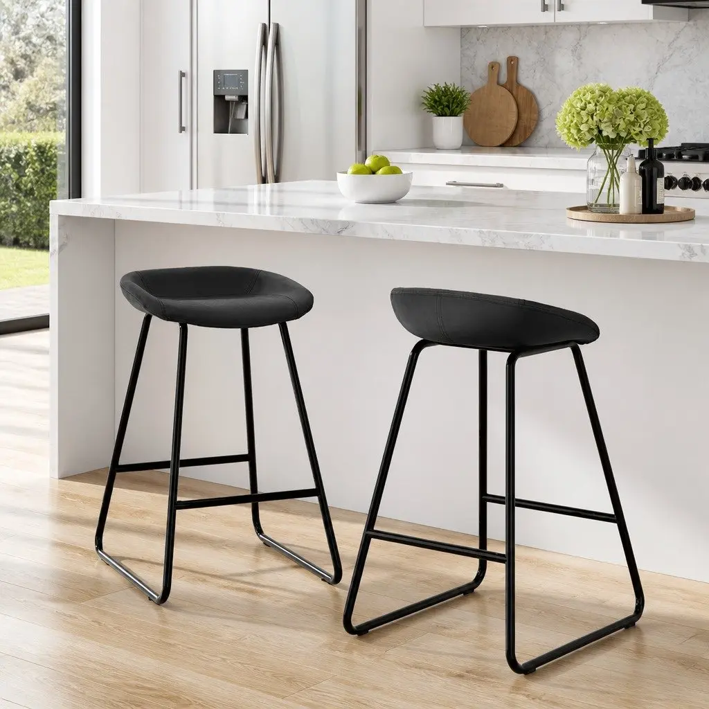 Bar Stools Black Counter Height Seating Foam Padded Seat Metal Frame 2 Piece