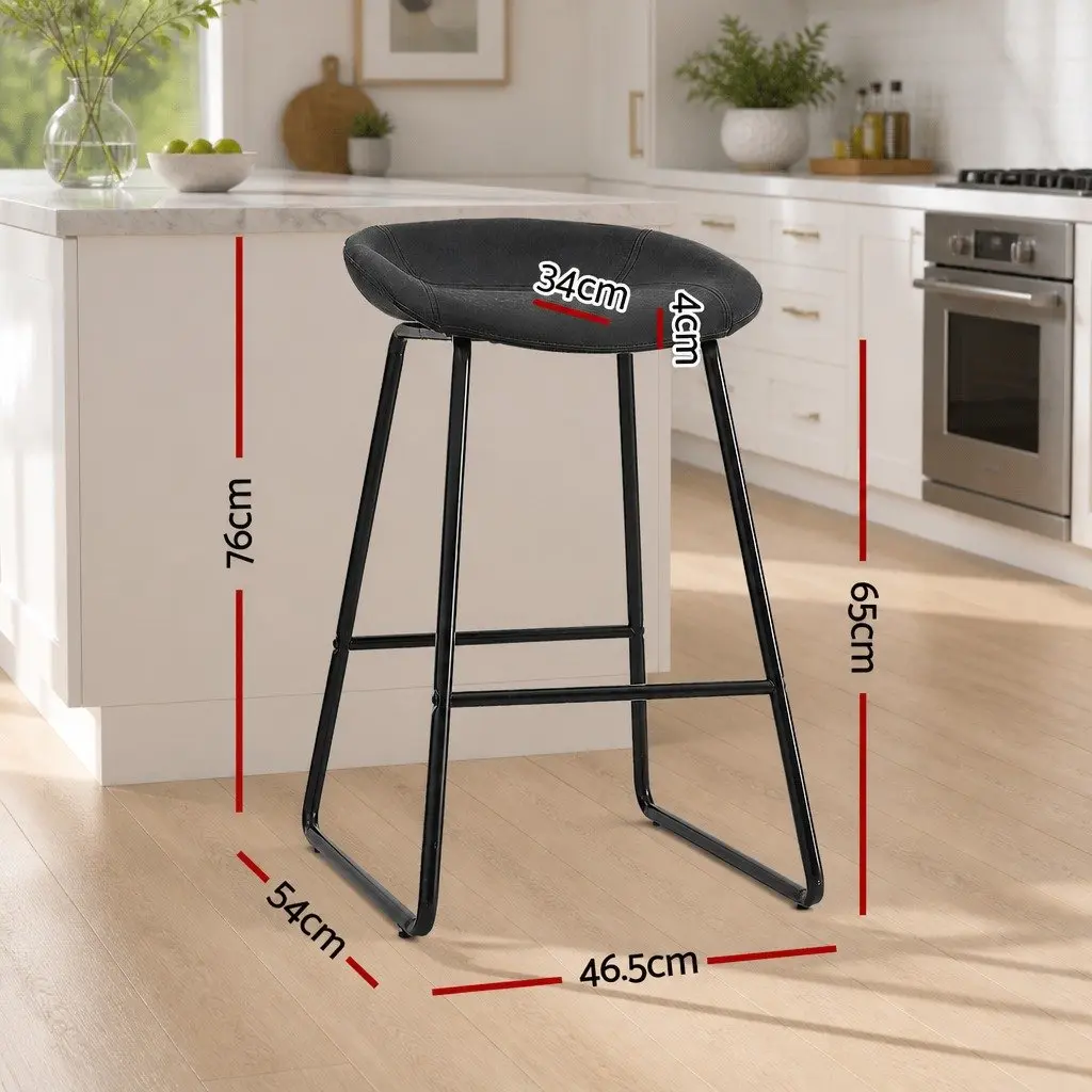 Bar Stools Black Counter Height Seating Foam Padded Seat Metal Frame 2 Piece
