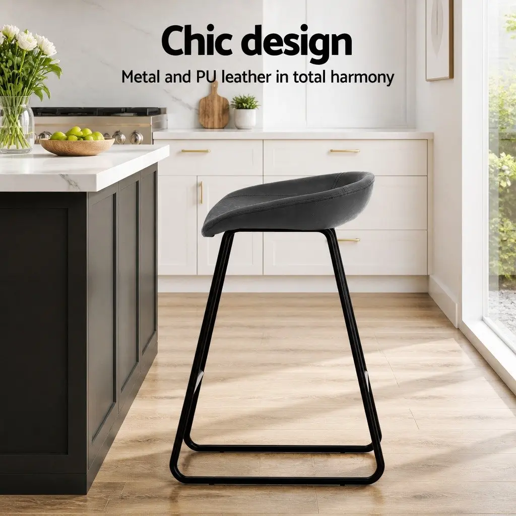 Bar Stools Black Counter Height Seating Foam Padded Seat Metal Frame 2 Piece