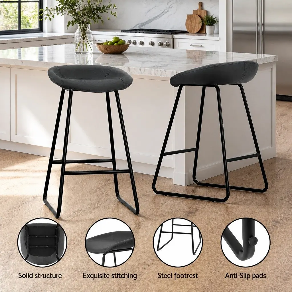 Bar Stools Black Counter Height Seating Foam Padded Seat Metal Frame 2 Piece