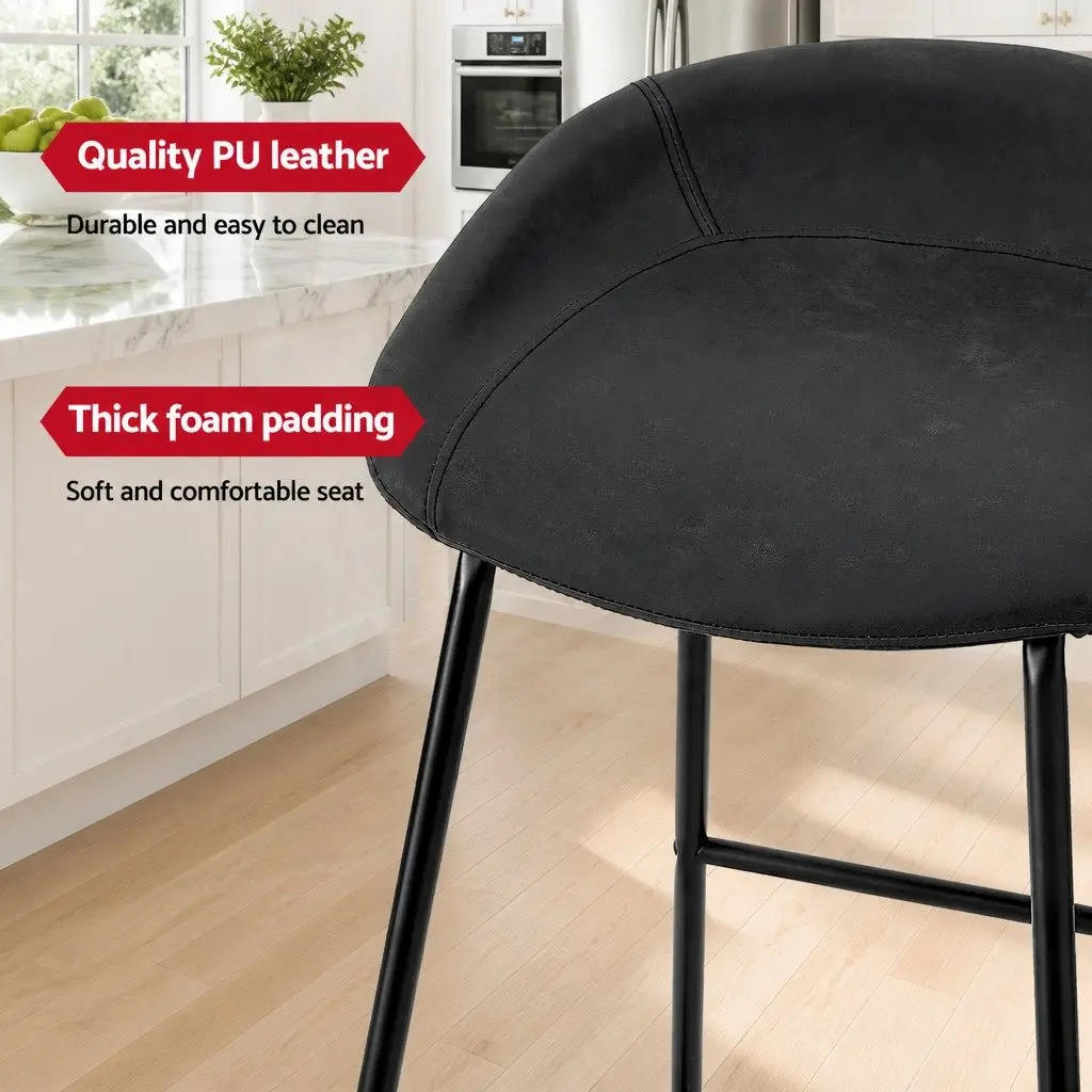 Bar Stools Black Counter Height Seating Foam Padded Seat Metal Frame 2 Piece