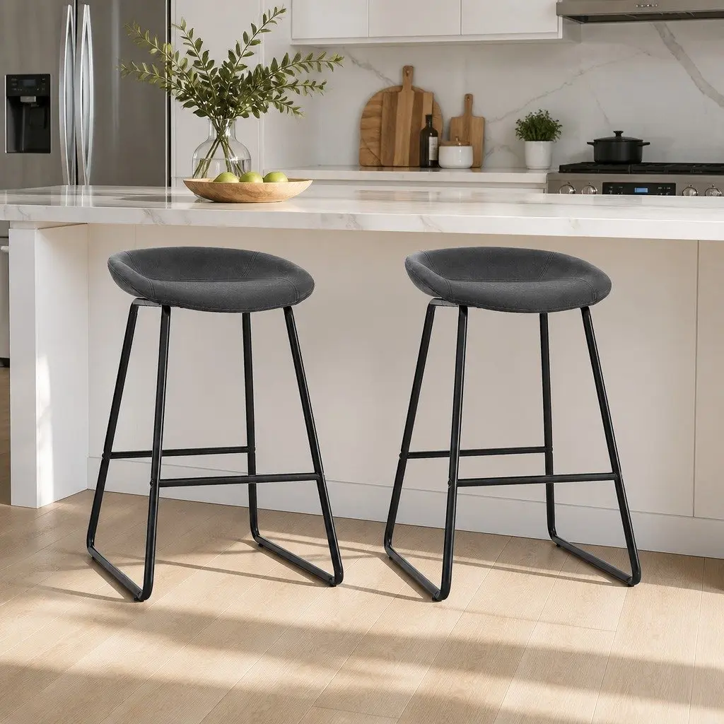 Bar Stools Black Counter Height Seating Foam Padded Seat Metal Frame 2 Piece