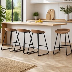 Set of 4 Brown PU Leather Bar Stools for Dining