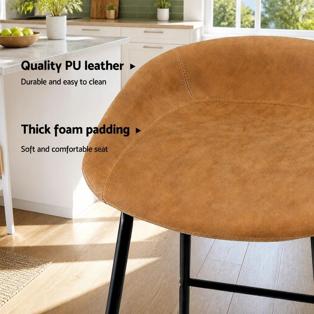 Set of 4 Brown PU Leather Bar Stools for Dining