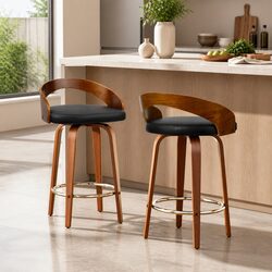 Comfortable Bar Stools with Curved Backrest and Swivel Seat