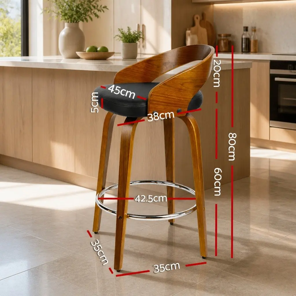 Bar Stools Swivel Seat Curved Backrest Black Walnut Wooden 2 Piece Kitchen Dining Set