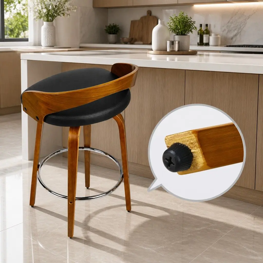Bar Stools Swivel Seat Curved Backrest Black Walnut Wooden 2 Piece Kitchen Dining Set