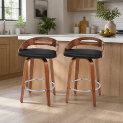 Bar Stools Swivel Dining Chairs Low Back Counter Seat PU Cushion Black Set of 2