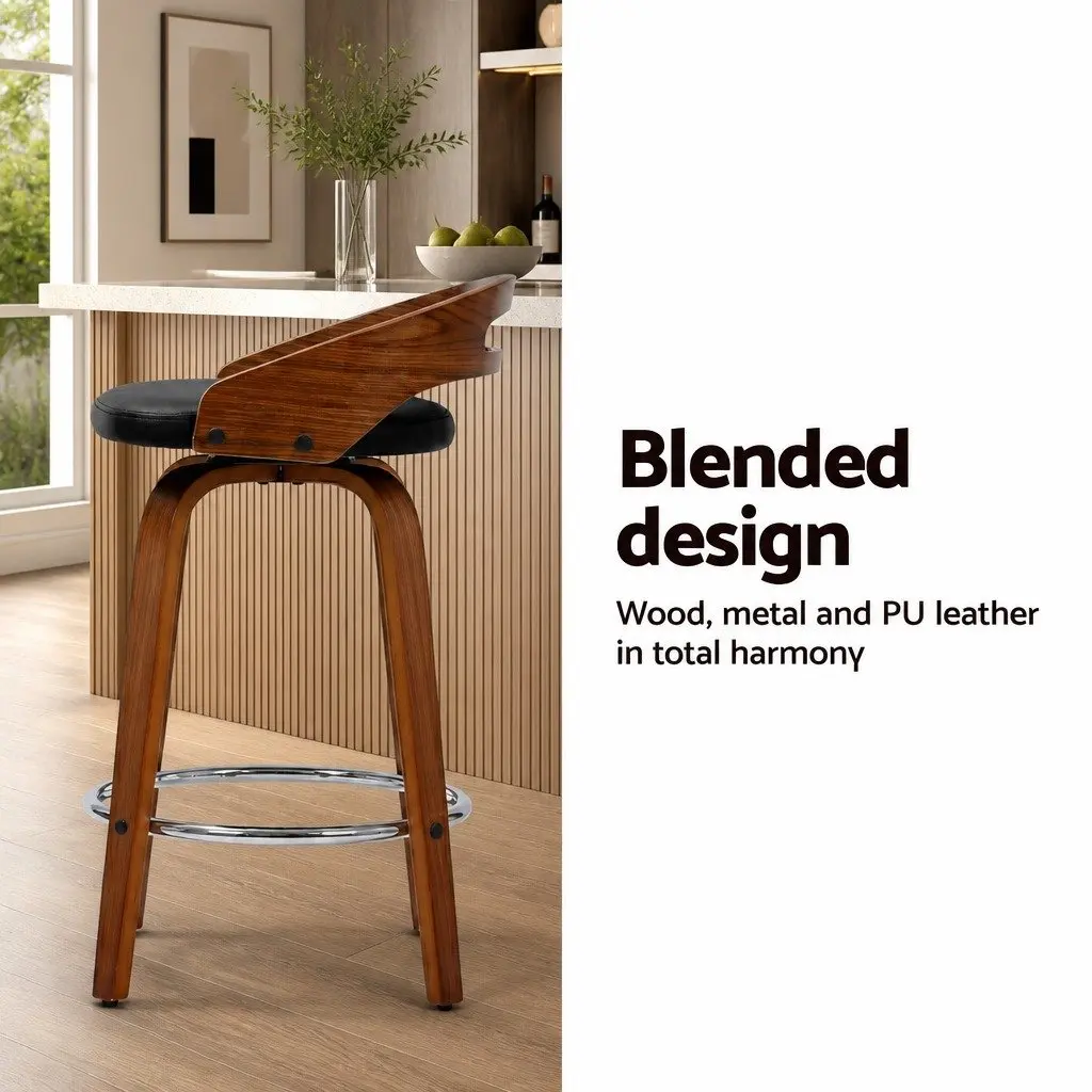 Bar Stools Swivel Low Back Counter Seat PU Leather Black Set of 2