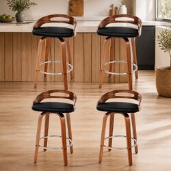 Bar Stools Set of 4 Swivel Dining Chairs Low Back Counter Seat PU Cushion Black