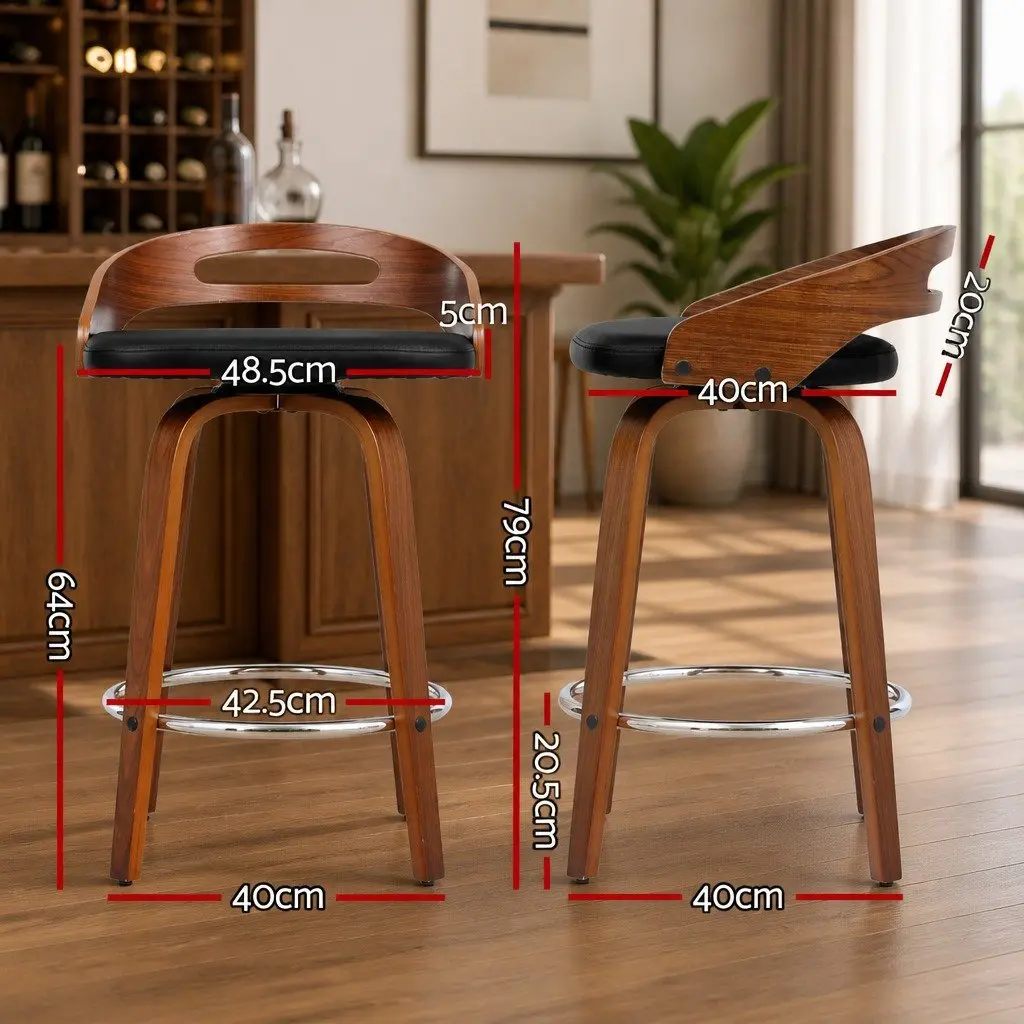 Bar Stools Swivel Dining Chairs Low Back Counter Seat PU Cushion Black Set of 4