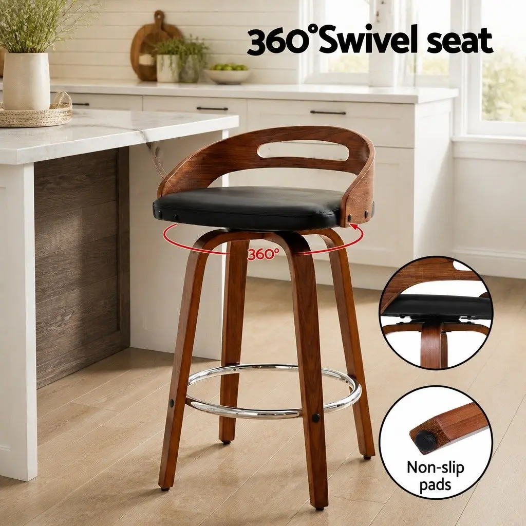 Bar Stools Swivel Dining Chairs Low Back Counter Seat PU Cushion Black Set of 4