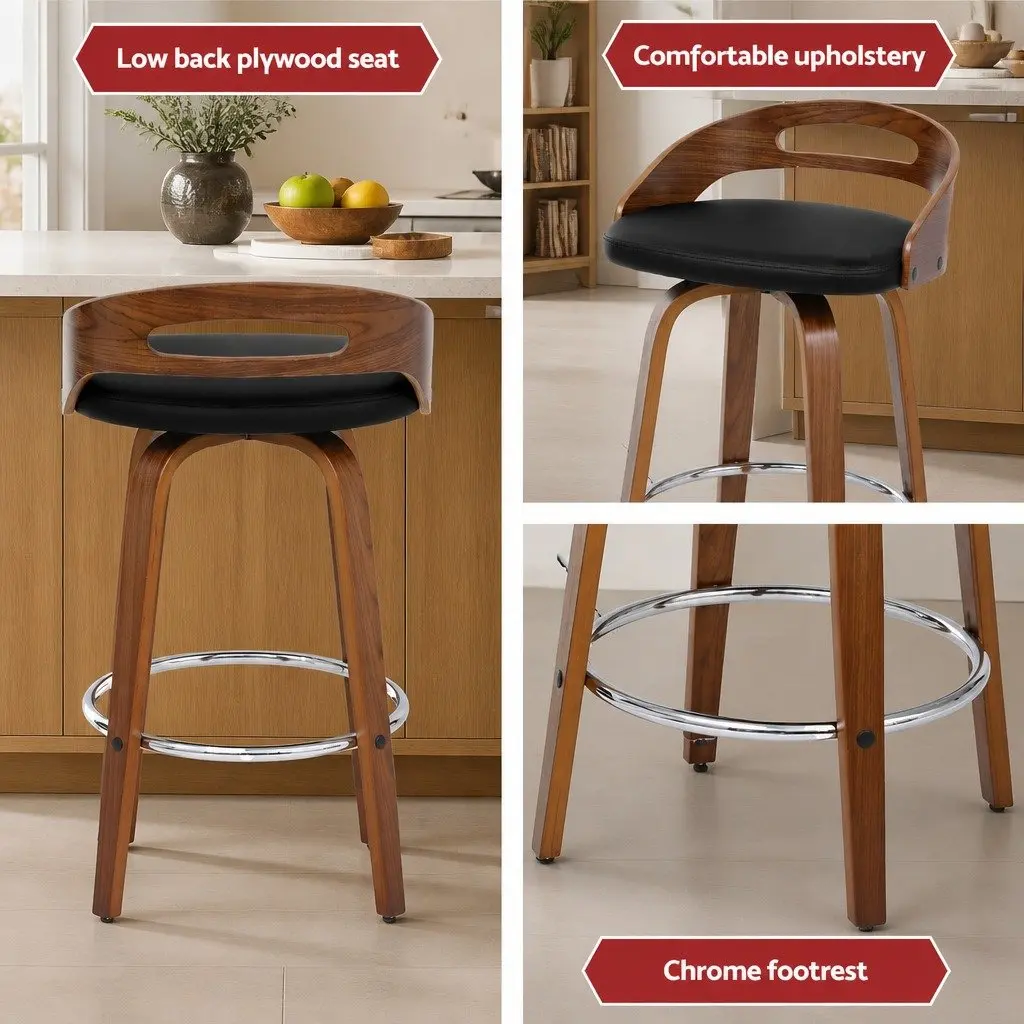 Bar Stools Swivel Dining Chairs Low Back Counter Seat PU Cushion Black Set of 4
