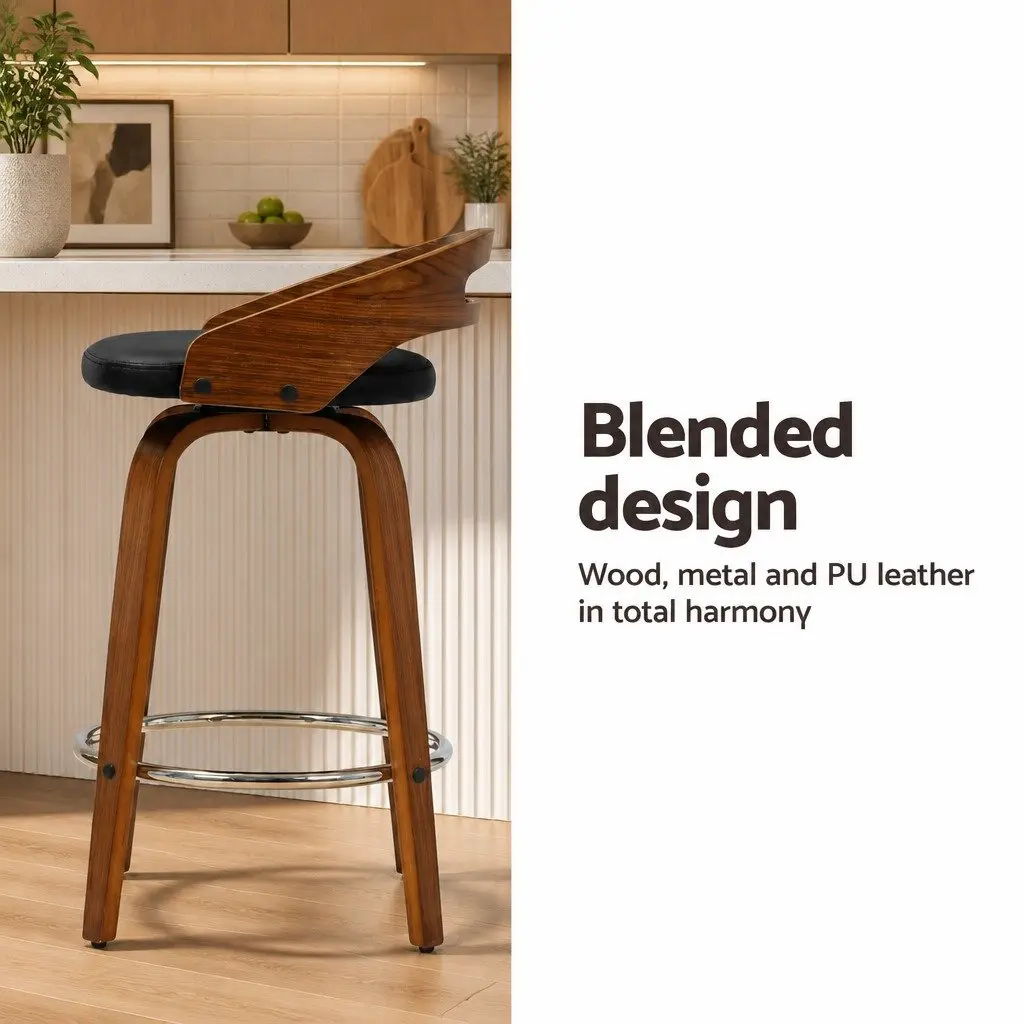 Bar Stools Swivel Dining Chairs Low Back Counter Seat PU Cushion Black Set of 4